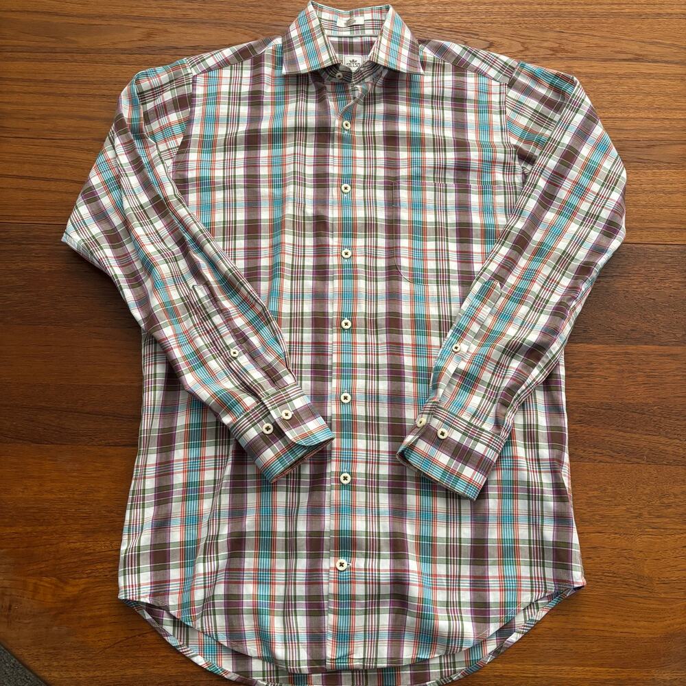 Peter Millar men’s multi color plaid button down slim fit dress shirt S